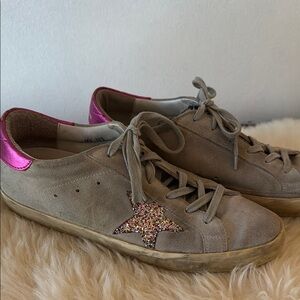 Golden Goose Cream and Pink Sneakers